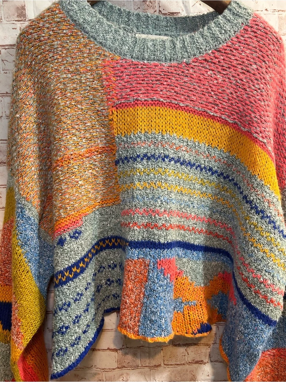 Moon & Madison Colorful Playful Patchwork Oversized Knit Sweater Cozy Boho Funky - Picture 5 of 10